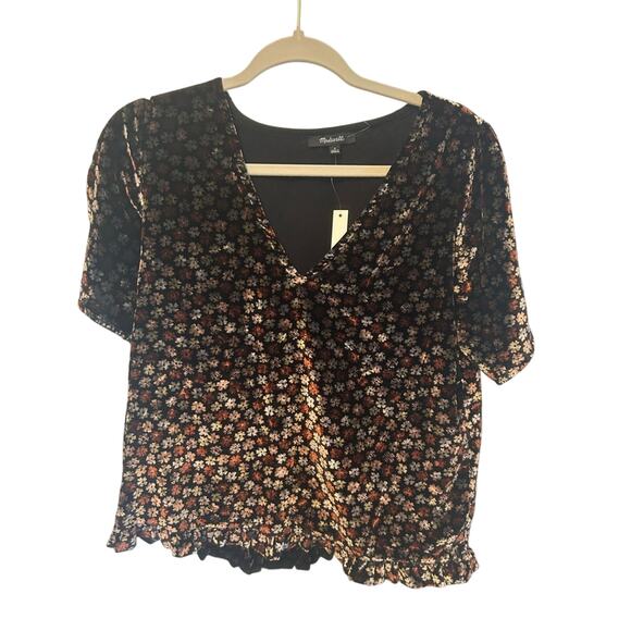 Madewell Tops - Madewell Floral Velvet Tulip Sleeve Blouse Small NWT